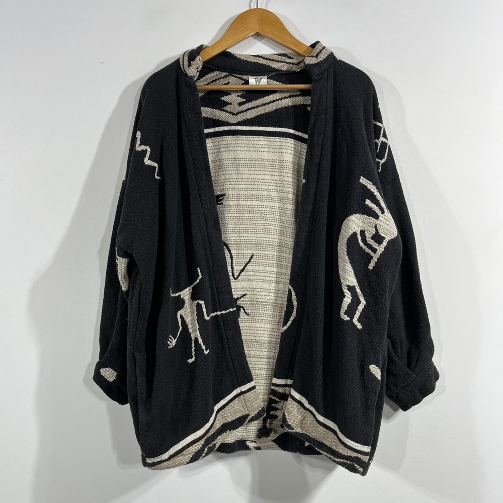 Ann Maurice VTG Folk Cotton Southwestern Kokopelli Cardigan Sweater Artsy OS